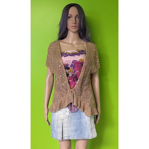 VTG Y2K 90s Open Knit Crochet Cardigan Top XL Boho Fairy Cottagecore Whimsigoth - Picture 1 of 13